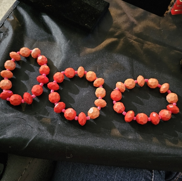 Orange 2 tone necklace with matching bracelets - Picture 3 of 6